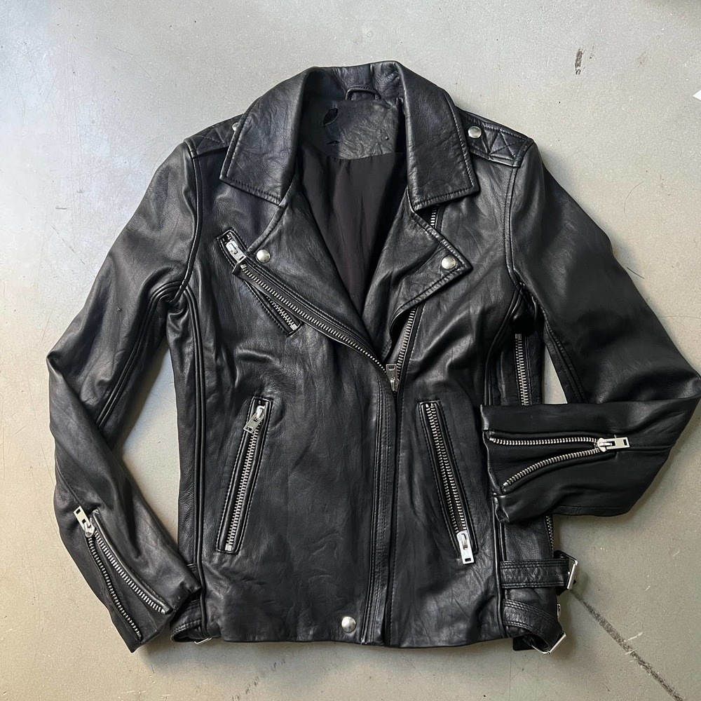 IRO Tara Lamb Leather Zip Up Moto Biker Jacket-Black-Women size Small